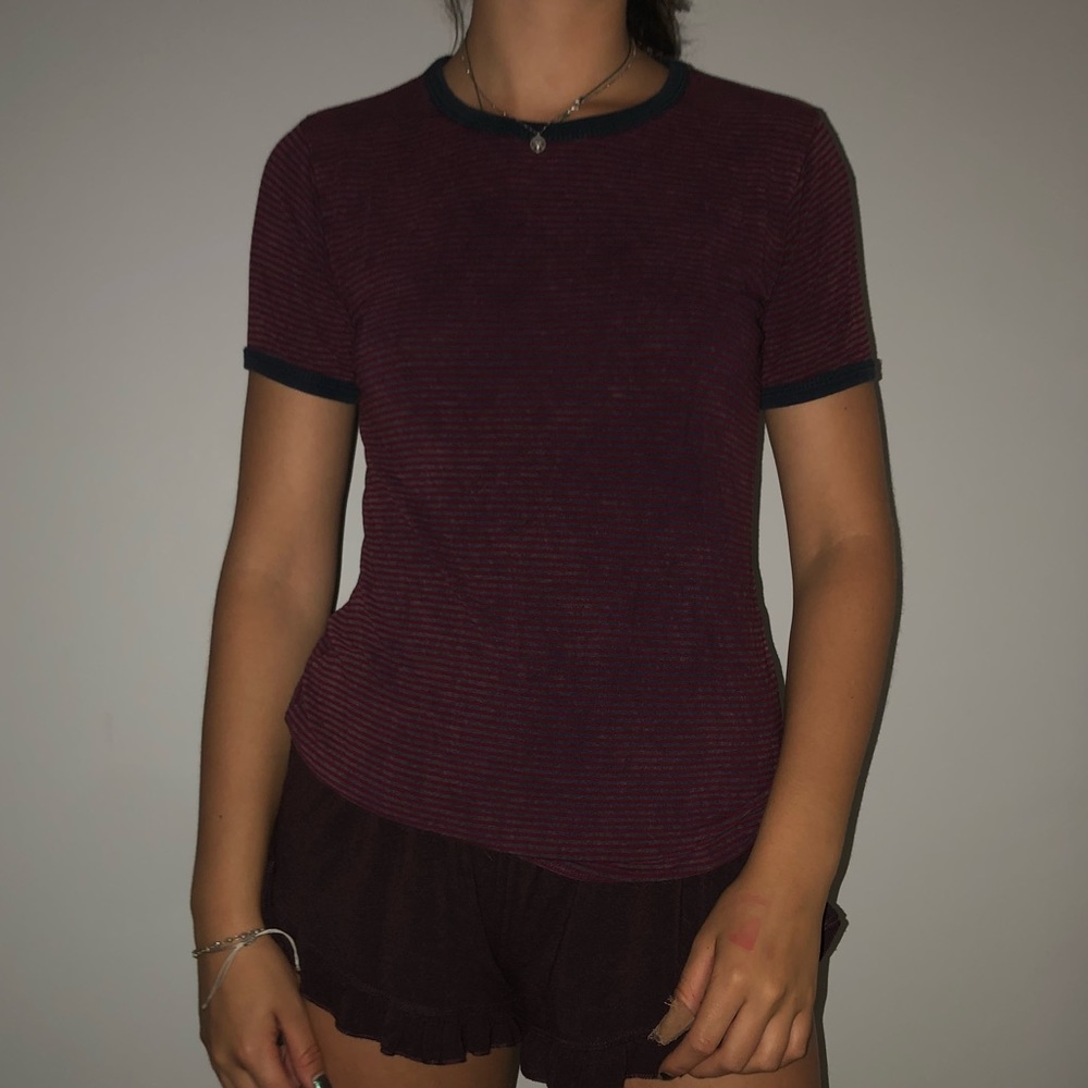 Brandy Melville Maroon Striped Tee
